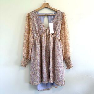 LUSH Floral Haltemini Dress Women’s Small romantic Polyester long sleeve S